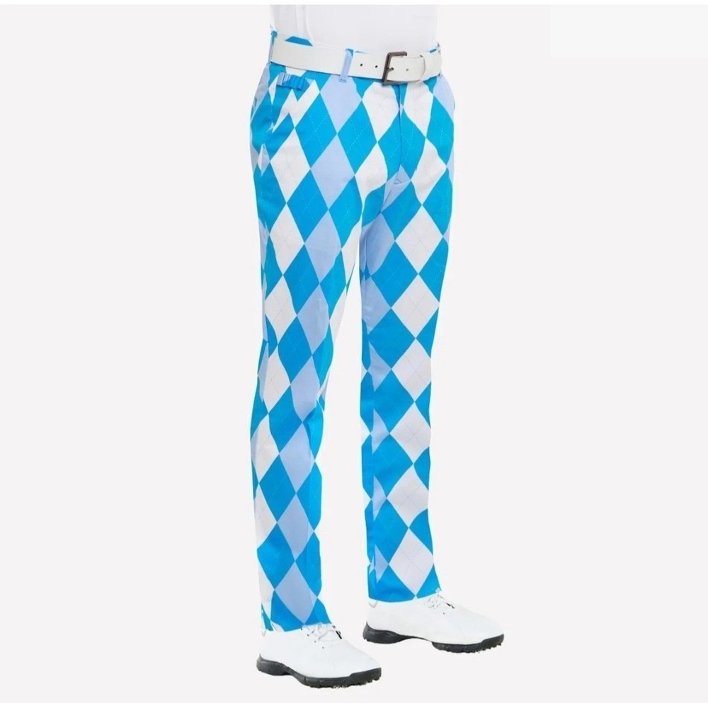 Royal &Awesome Men Blue Argyle Golf Pants Diamond Pattern Trousers Stretch 36X34